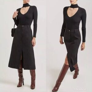 MARA HOFFMAN Nikita Black Denim PencIl Midi Skirt size 00 NWOT